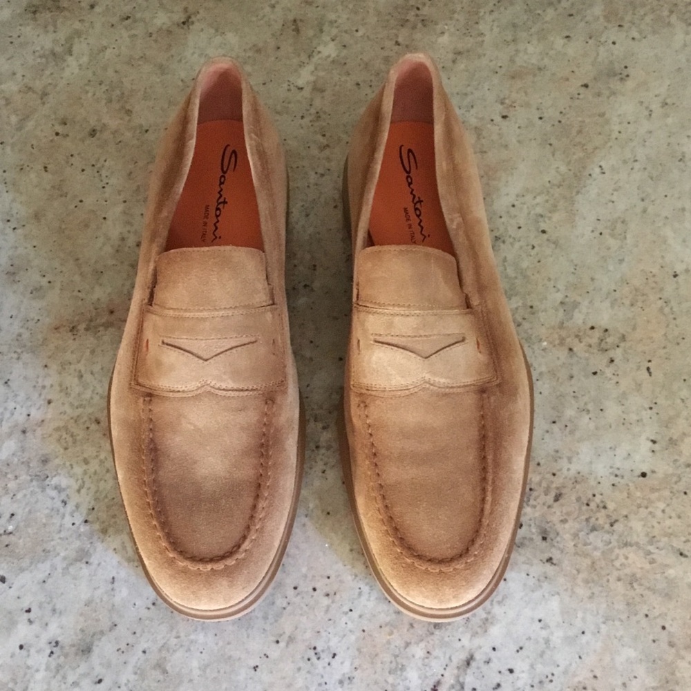 Santoni Easy Sand Suede Slip On Loafers - Picture 5 of 14